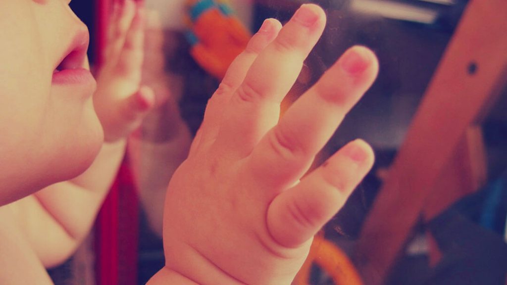 Mains et visage de bébé en gros plan. Livret de famille.