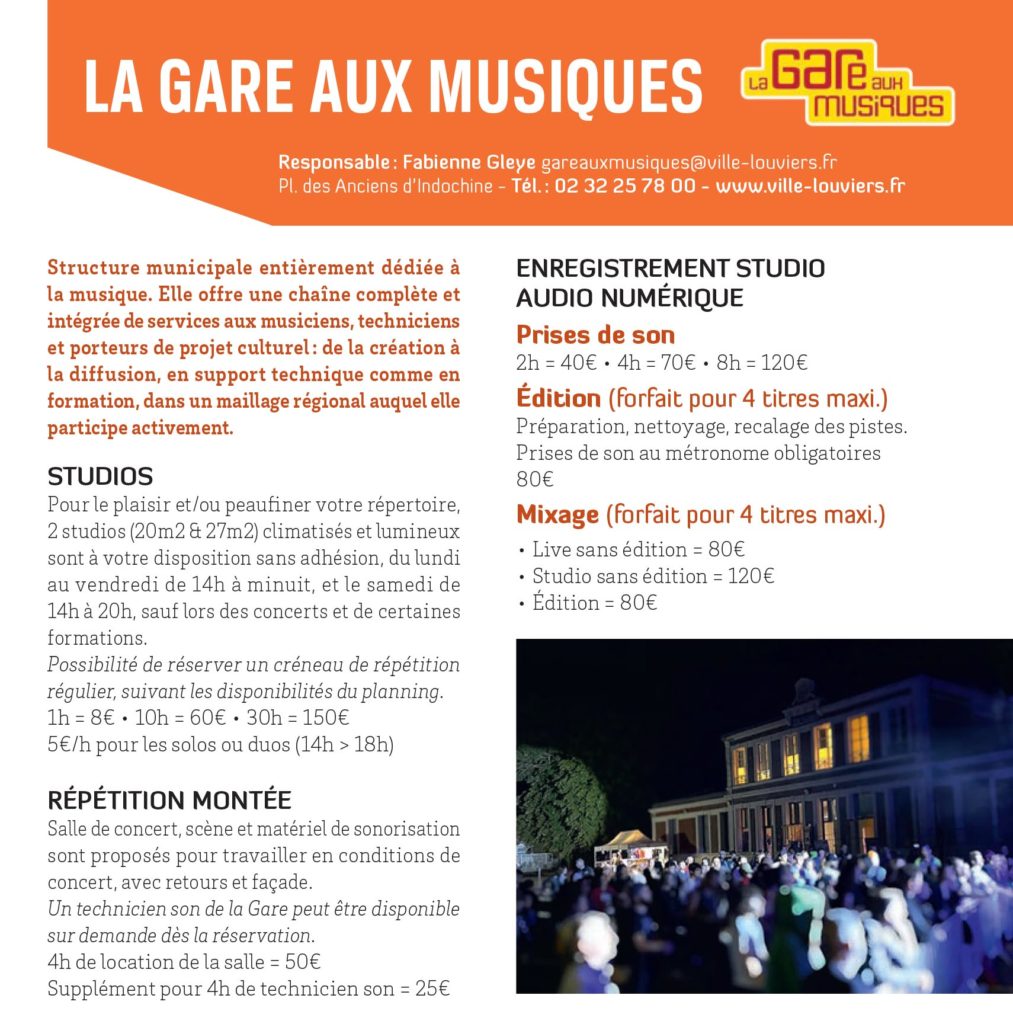 Gare aux Musiques de Louviers, prestations techniques
