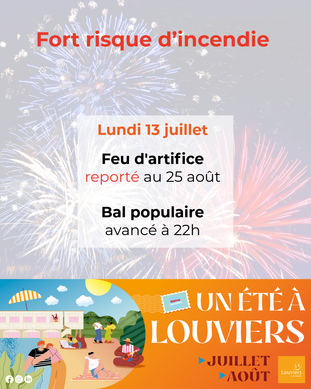 Feu d&rsquo;artifice (reporté) et bal pour la Fête nationale 2026